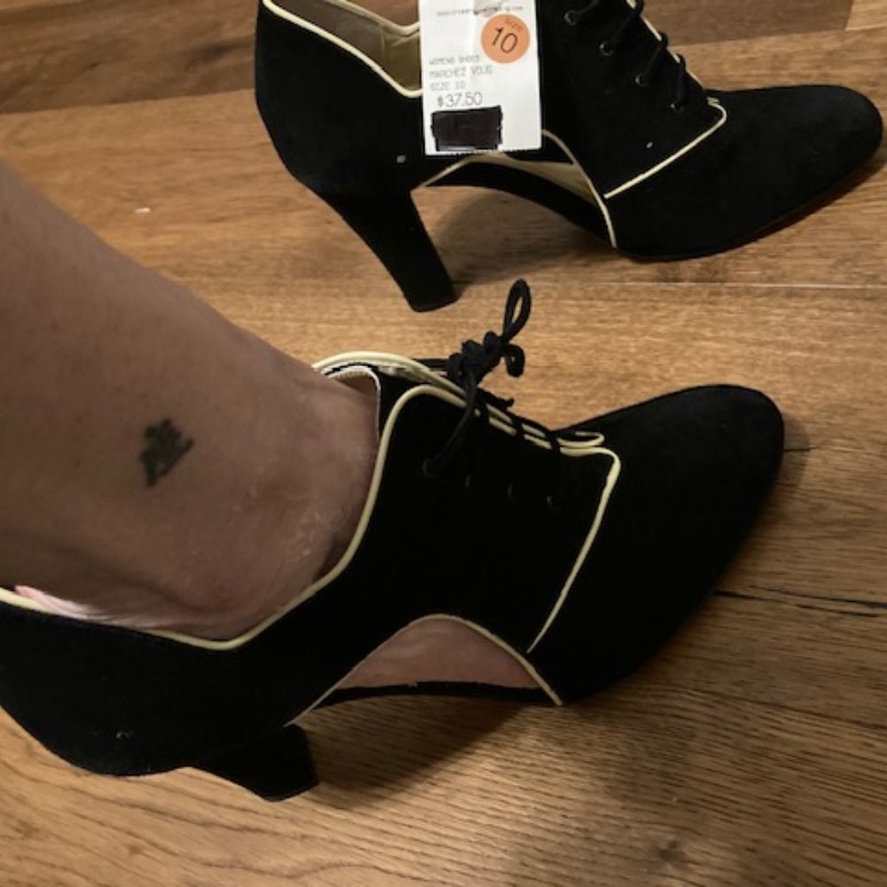 Black and white Marchez Vous cut-out lace-up heels